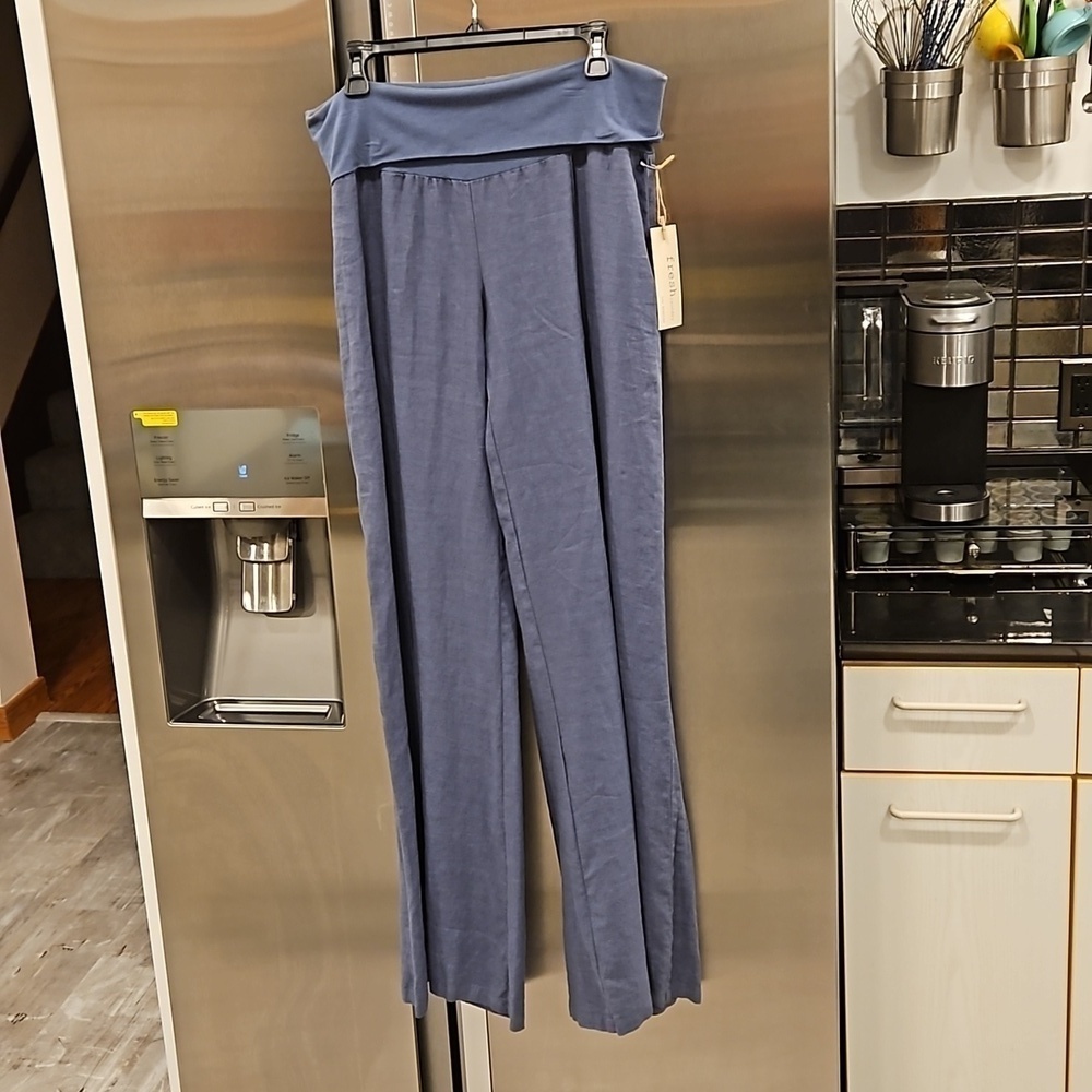 💕FRESH LAUNDRY💕 Linen Foldover Pants ~ 100% Linen Blue XL NWT